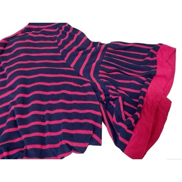 Cable & Gauge Woman Navy and Pink Tee with Tulip Sleeves 1X  22.5” X 25.5” - Picture 2 of 3